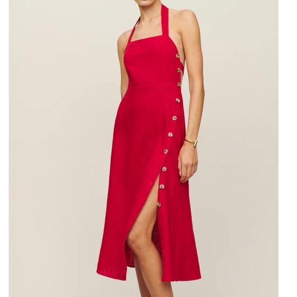 Reformation Mar Linen Dress Cherry - Picture 11 of 11